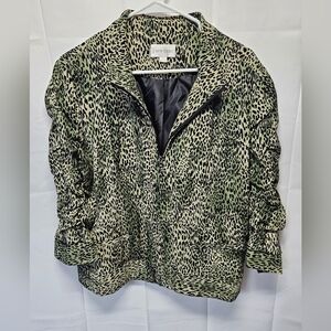 Erin London NWOT Black and Green Patterned Bomber Jacket Sz L